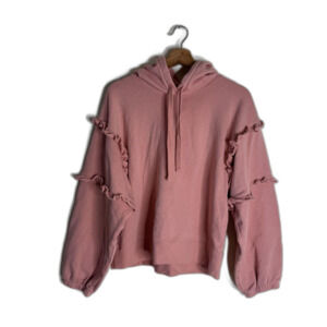 Rebecca Minkoff Hoodie Womens Large Pink Ruffle Sleeve Pullover 100% Cotton Peru